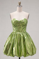 Load image into Gallery viewer, Yellow Metallic Ruched Sweetheart A-Line Short 80s Cocktail Dress