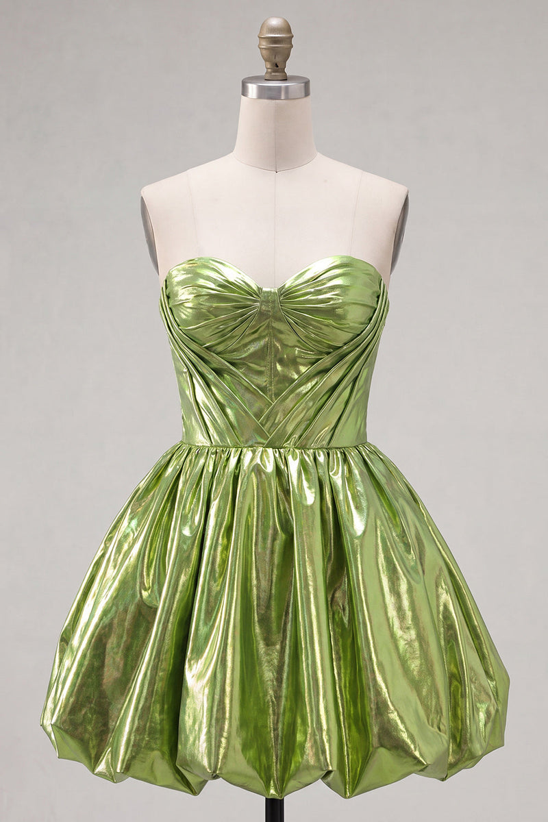 Load image into Gallery viewer, Yellow Metallic Ruched Sweetheart A-Line Short 80s Cocktail Dress