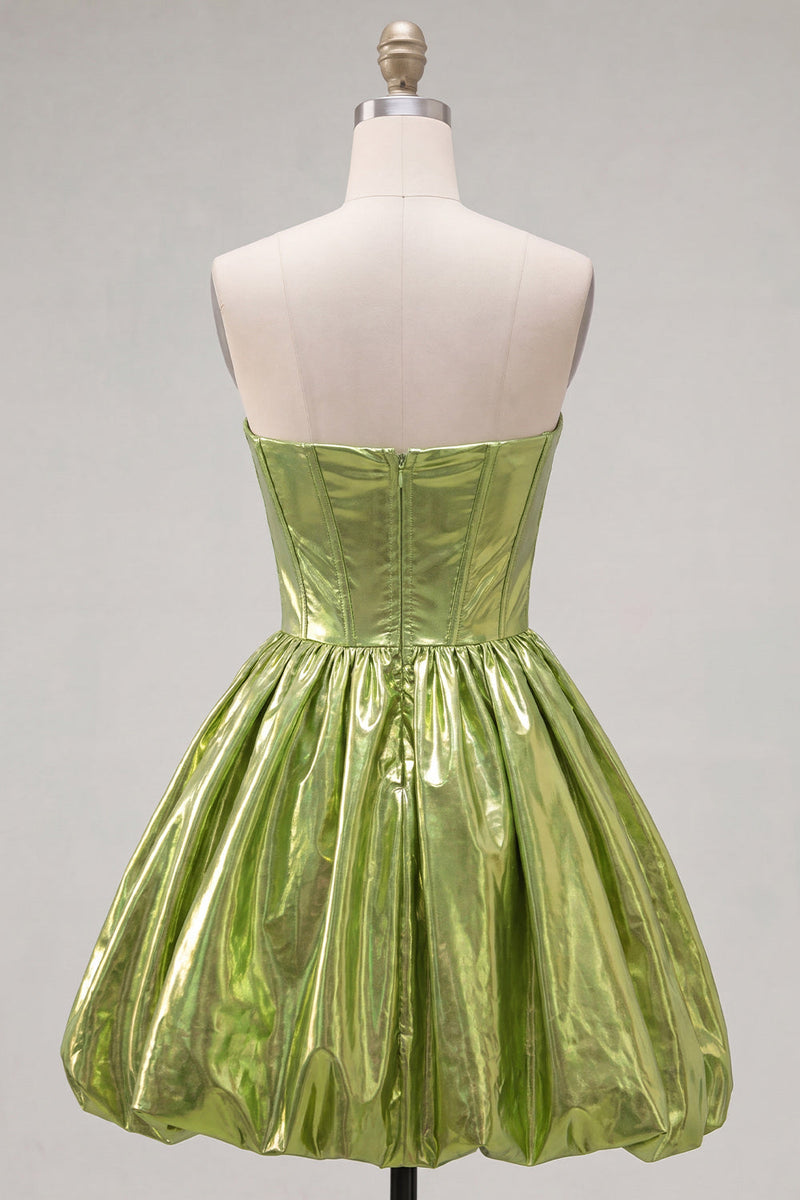 Load image into Gallery viewer, Yellow Metallic Ruched Sweetheart A-Line Short 80s Cocktail Dress