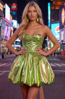 Load image into Gallery viewer, Yellow Metallic Ruched Sweetheart A-Line Short 80s Cocktail Dress