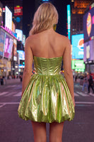 Load image into Gallery viewer, Yellow Metallic Ruched Sweetheart A-Line Short 80s Cocktail Dress