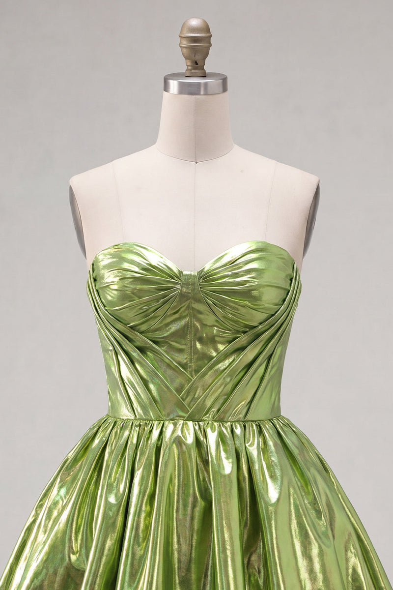 Load image into Gallery viewer, Yellow Metallic Ruched Sweetheart A-Line Short 80s Cocktail Dress