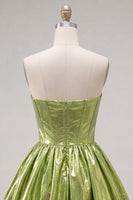 Load image into Gallery viewer, Yellow Metallic Ruched Sweetheart A-Line Short 80s Cocktail Dress