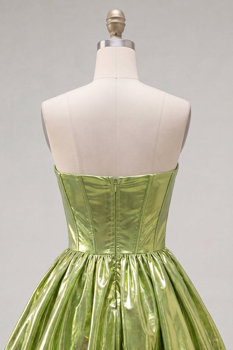 Load image into Gallery viewer, Yellow Metallic Ruched Sweetheart A-Line Short 80s Cocktail Dress