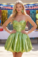 Load image into Gallery viewer, Yellow Metallic Ruched Sweetheart A-Line Short 80s Cocktail Dress