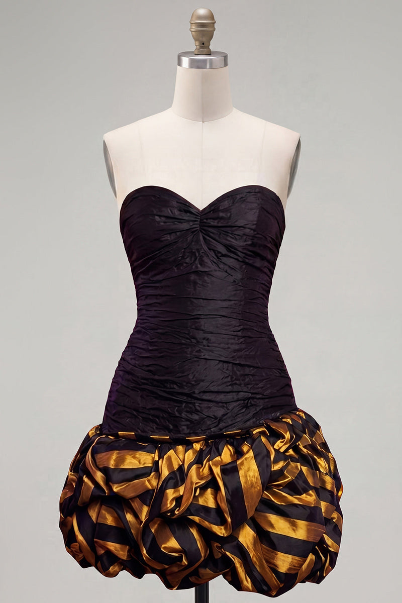 Load image into Gallery viewer, Ruched Sweetheart Black Golden Tight Short 80s Cocktail Dress