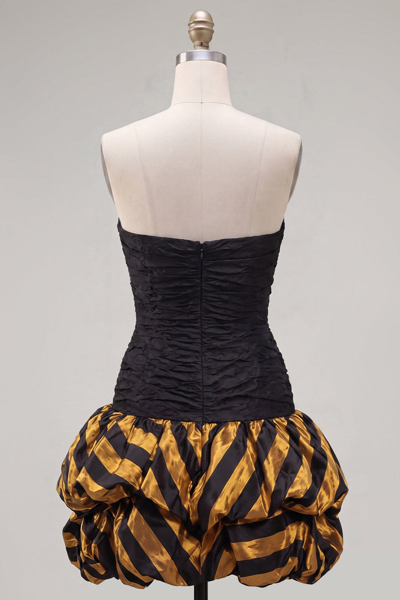 Load image into Gallery viewer, Ruched Sweetheart Black Golden Tight Short 80s Cocktail Dress