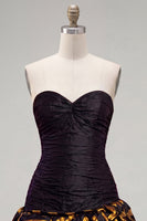 Load image into Gallery viewer, Ruched Sweetheart Black Golden Tight Short 80s Cocktail Dress