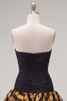 Load image into Gallery viewer, Ruched Sweetheart Black Golden Tight Short 80s Cocktail Dress