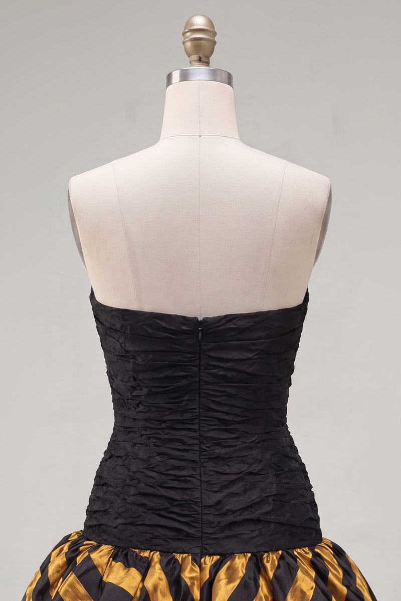 Load image into Gallery viewer, Ruched Sweetheart Black Golden Tight Short 80s Cocktail Dress