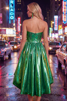 Load image into Gallery viewer, Fuchsia Ruched Metallic High-Low 80s Cocktail Dress with Pockets