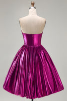 Load image into Gallery viewer, Fuchsia Ruched Metallic High-Low 80s Cocktail Dress with Pockets