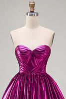 Load image into Gallery viewer, Fuchsia Ruched Metallic High-Low 80s Cocktail Dress with Pockets