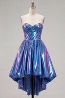 Load image into Gallery viewer, Fuchsia Ruched Metallic High-Low 80s Cocktail Dress with Pockets