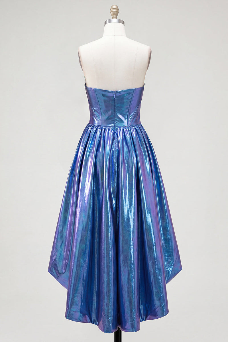 Load image into Gallery viewer, Fuchsia Ruched Metallic High-Low 80s Cocktail Dress with Pockets