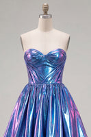 Load image into Gallery viewer, Fuchsia Ruched Metallic High-Low 80s Cocktail Dress with Pockets