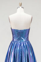 Load image into Gallery viewer, Fuchsia Ruched Metallic High-Low 80s Cocktail Dress with Pockets