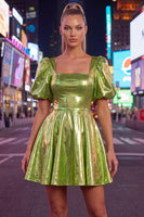 Load image into Gallery viewer, Hot Pink Metallic A-Line Short 80s Cocktail Dress with Sleeves