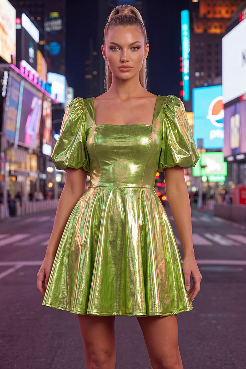 Load image into Gallery viewer, Hot Pink Metallic A-Line Short 80s Cocktail Dress with Sleeves