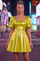 Load image into Gallery viewer, Hot Pink Metallic A-Line Short 80s Cocktail Dress with Sleeves