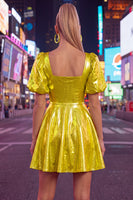 Load image into Gallery viewer, Hot Pink Metallic A-Line Short 80s Cocktail Dress with Sleeves