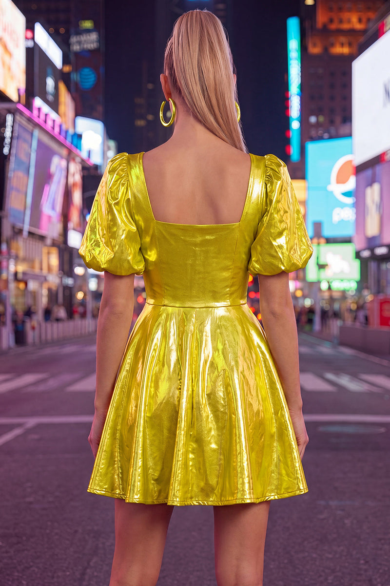 Load image into Gallery viewer, Hot Pink Metallic A-Line Short 80s Cocktail Dress with Sleeves
