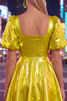 Load image into Gallery viewer, Hot Pink Metallic A-Line Short 80s Cocktail Dress with Sleeves