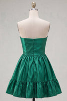 Load image into Gallery viewer, Burgundy Satin Strapless Short 80s Cocktail Dress with Bow
