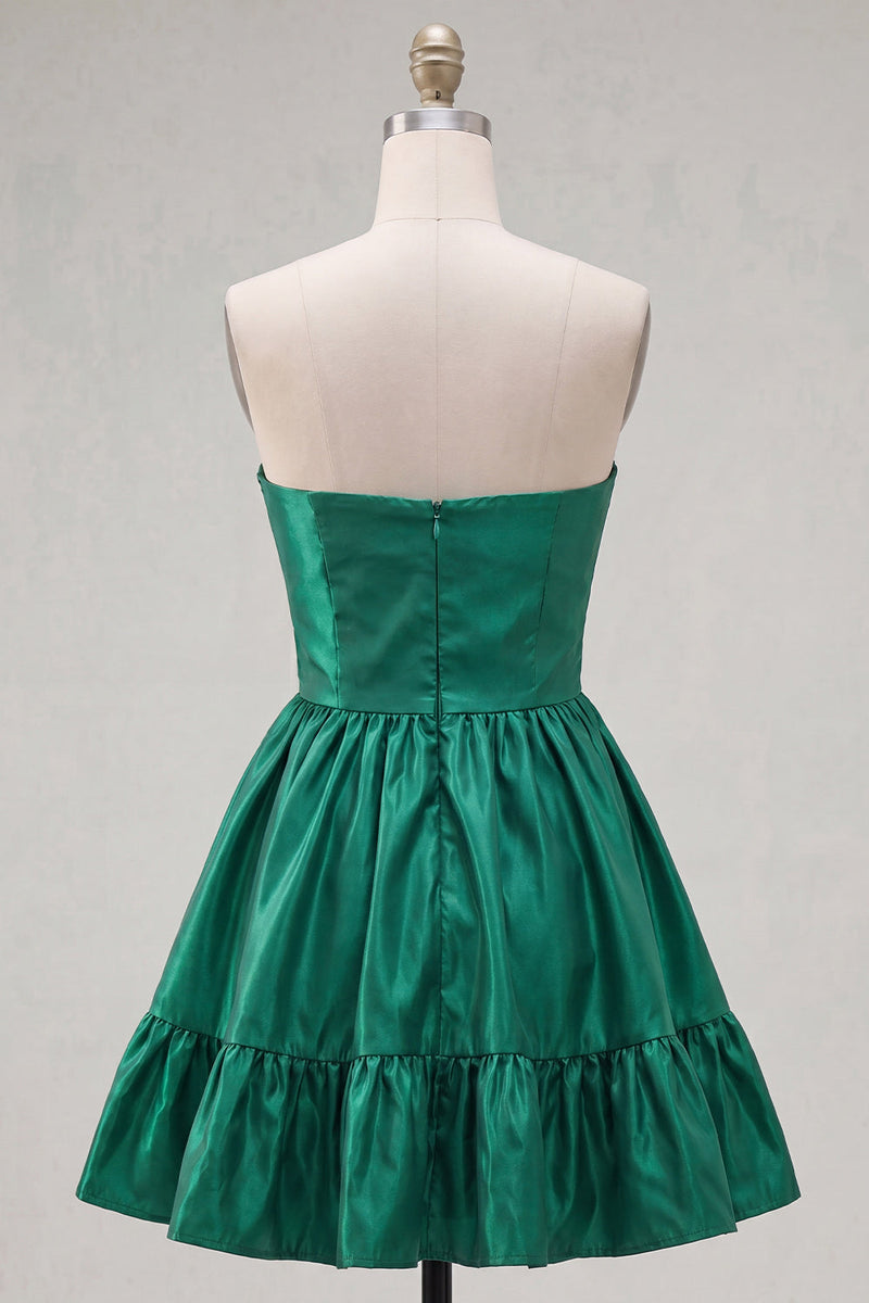 Load image into Gallery viewer, Burgundy Satin Strapless Short 80s Cocktail Dress with Bow