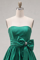 Load image into Gallery viewer, Burgundy Satin Strapless Short 80s Cocktail Dress with Bow