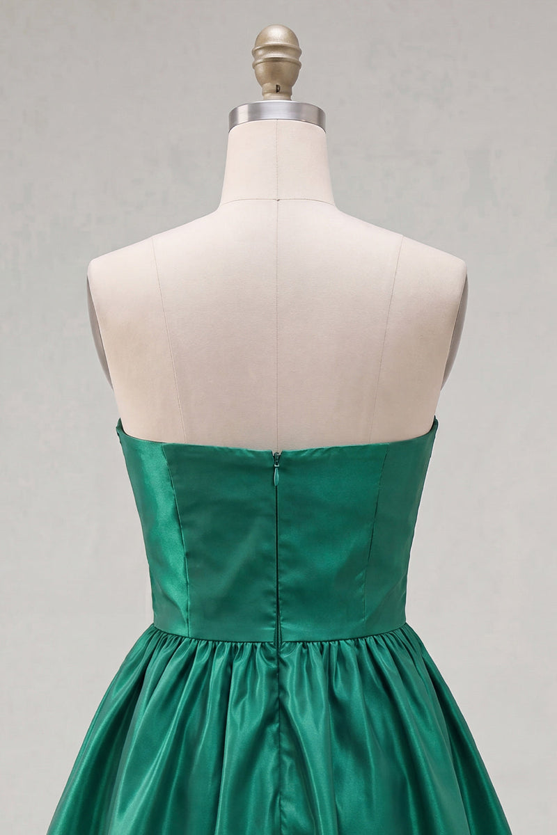 Load image into Gallery viewer, Burgundy Satin Strapless Short 80s Cocktail Dress with Bow