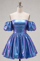 Load image into Gallery viewer, Fuchsia Metallic A-Line Short 80s Cocktail Dress with Sleeves