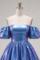 Load image into Gallery viewer, Fuchsia Metallic A-Line Short 80s Cocktail Dress with Sleeves