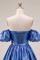 Load image into Gallery viewer, Fuchsia Metallic A-Line Short 80s Cocktail Dress with Sleeves
