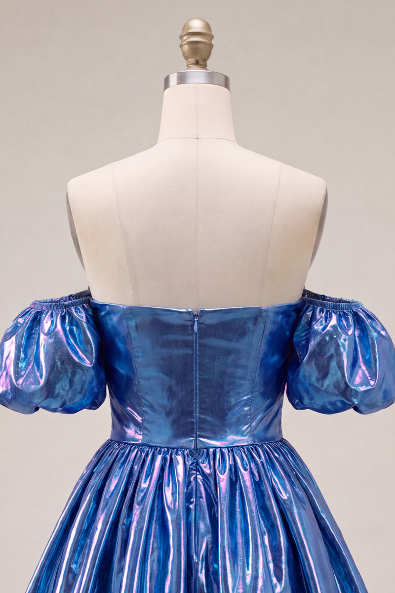 Load image into Gallery viewer, Fuchsia Metallic A-Line Short 80s Cocktail Dress with Sleeves