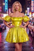 Load image into Gallery viewer, Fuchsia Metallic A-Line Short 80s Cocktail Dress with Sleeves