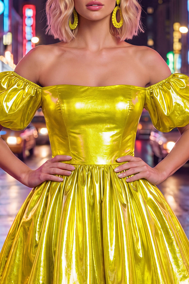 Load image into Gallery viewer, Fuchsia Metallic A-Line Short 80s Cocktail Dress with Sleeves