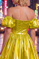 Load image into Gallery viewer, Fuchsia Metallic A-Line Short 80s Cocktail Dress with Sleeves