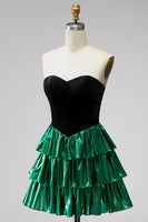 Load image into Gallery viewer, Black Green Metallic Tiered Ruffled A-Line Short 80s Cocktail Dress