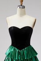 Load image into Gallery viewer, Black Green Metallic Tiered Ruffled A-Line Short 80s Cocktail Dress
