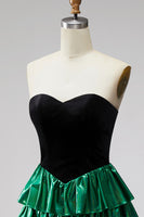Load image into Gallery viewer, Black Green Metallic Tiered Ruffled A-Line Short 80s Cocktail Dress