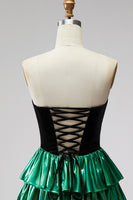 Load image into Gallery viewer, Black Green Metallic Tiered Ruffled A-Line Short 80s Cocktail Dress