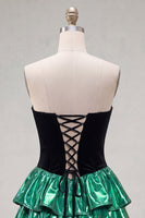 Load image into Gallery viewer, Black Green Metallic Tiered Ruffled A-Line Short 80s Cocktail Dress