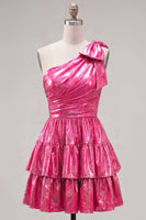 Load image into Gallery viewer, Dark Green Metallic A-Line Ruffled Short 80s Cocktail Dress with Bow