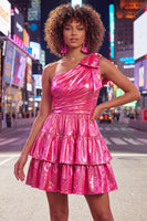 Load image into Gallery viewer, Dark Green Metallic A-Line Ruffled Short 80s Cocktail Dress with Bow
