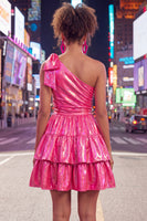 Load image into Gallery viewer, Dark Green Metallic A-Line Ruffled Short 80s Cocktail Dress with Bow