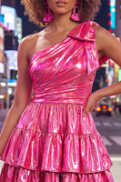 Load image into Gallery viewer, Dark Green Metallic A-Line Ruffled Short 80s Cocktail Dress with Bow