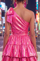 Load image into Gallery viewer, Dark Green Metallic A-Line Ruffled Short 80s Cocktail Dress with Bow