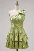 Load image into Gallery viewer, Dark Green Metallic A-Line Ruffled Short 80s Cocktail Dress with Bow