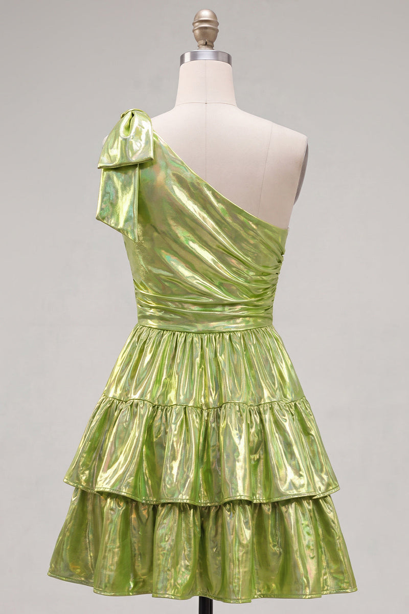 Load image into Gallery viewer, Dark Green Metallic A-Line Ruffled Short 80s Cocktail Dress with Bow